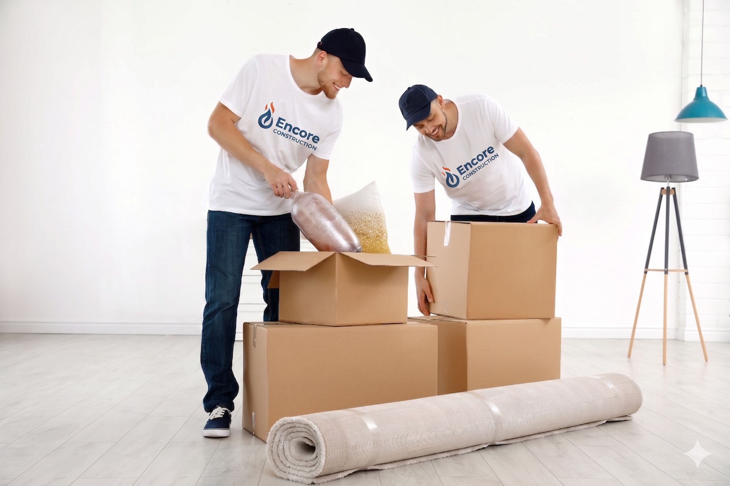 Encore Construction crew packing furniture and household belongings