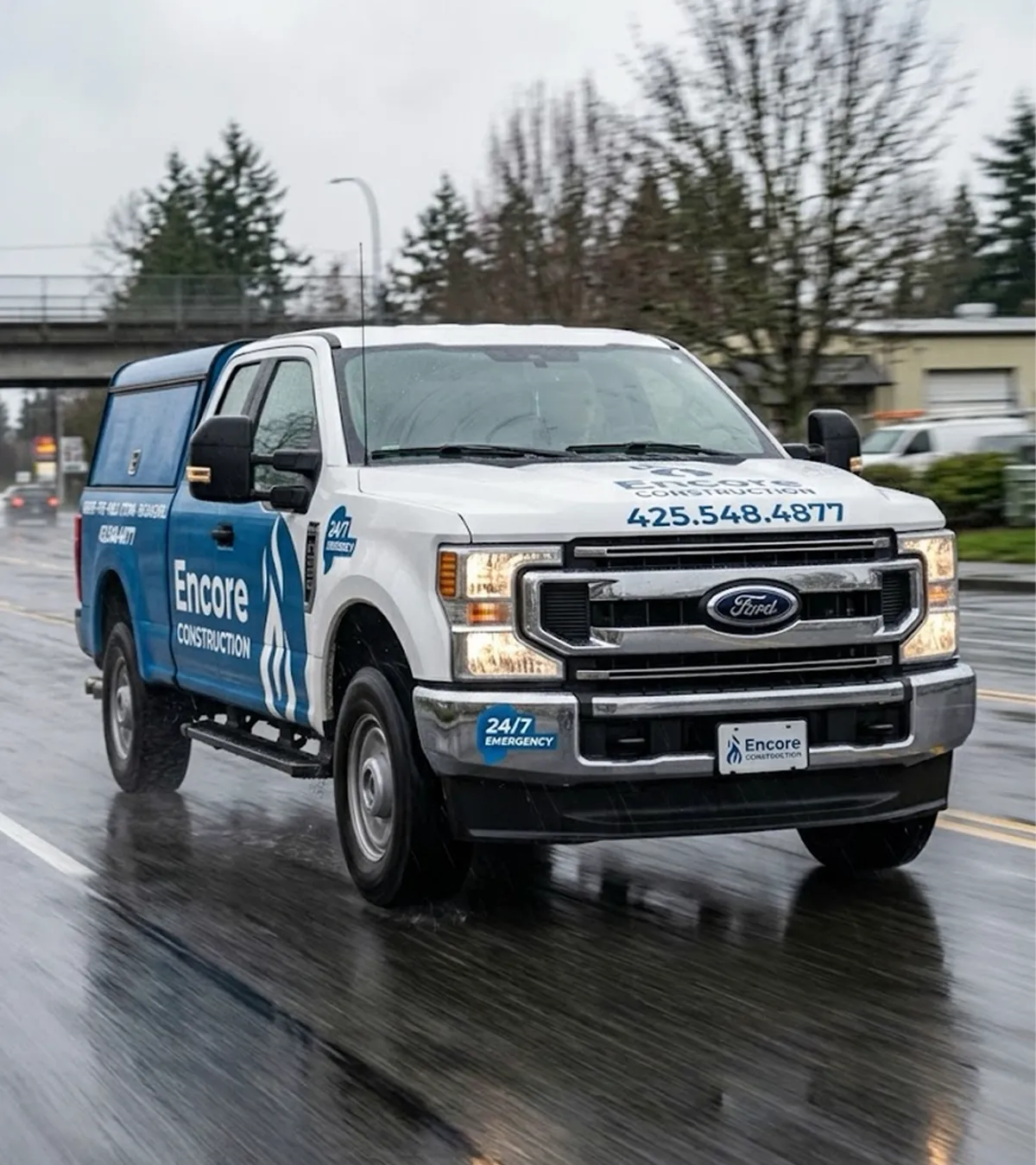Encore Construction emergency restoration truck