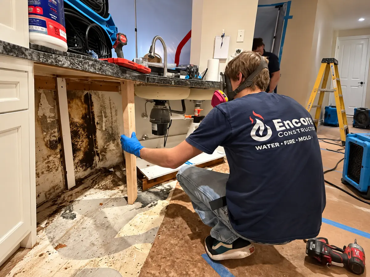 Encore Construction technician performing mold remediation.